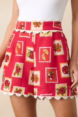Change Of Perspective Red Patchwork Print Linen Blend Shorts
