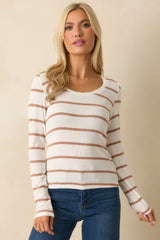 Always In Rotation Caramel Brown Stripe Long Sleeve Top