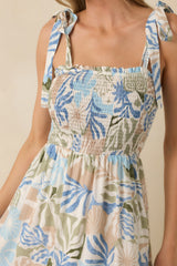 Shoreline Sonata Blue Multi Palm Print Tie Strap Tiered Maxi Dress