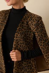 Hear Me Roar Brown Leopard Print Cape Blazer