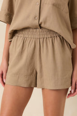 Z Supply Expedition Taro Brown Linen Blend Relaxed Fit Shorts