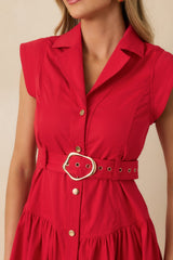 Just Right Moments Red Sleeveless Belted Maxi Shirt Dress