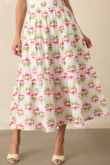 Smiles Are Contagious Pink Floral Cotton Tiered Maxi Skirt