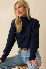 For The Best Navy Knit Long Sleeve Turtleneck Sweater