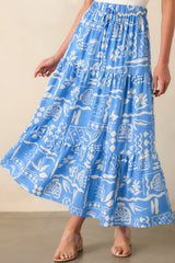 Where The Good Energy Is Blue Tropical Print Rayon Maxi Skirt