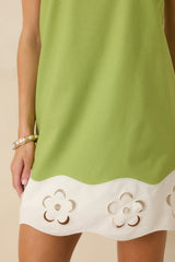 Fresh Cut Flowers Apple Green Floral Detail Sleeveless Mini Dress