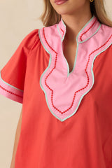 Creative Energy Poppy Red & Pink Cotton V-Neck Top