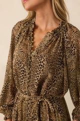 Point Taken Brown Leopard Print Chiffon Maxi Dress