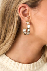 Such A Romantic Gold Rhinestone Hoop Earrings