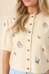 Reason to Stay Ivory Multi Floral Knit Button Front Top