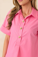 Let's Get It Done Pink Boxy Collared Blouse