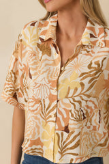 Say You Will Tan Multi Tropical Print Button Up Top
