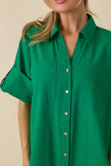 Show Me the Way Kelly Green Cotton Button Front Midi Shirt Dress