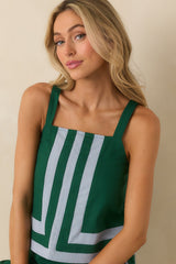 Time On My Hands Green Linen Blend Contrast Trim Crop Top