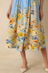 What Comes Next Blue Multi Cotton Floral Midi Dress