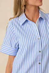 Pretty in Pinstripes Blue Cotton Stripe Button Front Maxi Shirt Dress