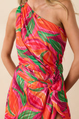 Shining Brighter Orange Multi Floral Print One Shoulder Maxi Dress
