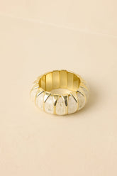 Hold On Gently White & Gold Sculptural Bead Stretch Bracelet