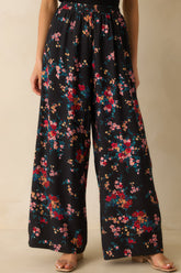 Wander and Bloom Black Multi Floral Print Wide Leg Pants