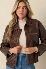 Rugged Reputation Brown Faux Distressed Leather Zip-Up Jacket