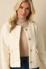 Whispered Warmth Cream Bouclé Button Front Jacket