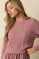 Take A Little Time Mauve Knit Sweater Satin Maxi Dress Set