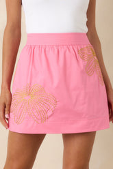 Pop of Play Pink Contrast Embroidered Cotton Mini Skirt