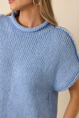 Have a Knack For It Light Blue Chunky Knit Cotton Short Sleeve Sweater