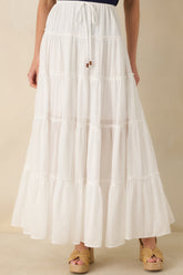 Slow Dancing at Sunset Ivory Cotton Tiered Maxi Skirt