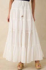 Slow Dancing at Sunset Ivory Cotton Tiered Maxi Skirt