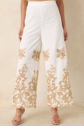 Kiss Me in Champagne Ivory Cotton Lace Applique Wide Leg Pants