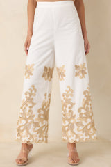 Kiss Me in Champagne Ivory Cotton Lace Applique Wide Leg Pants