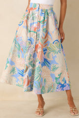 Summer Sketchbook Blue Multi Floral Button-Front Maxi Skirt