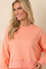 Hot Take Coral Orange Block-Stitched Long Sleeve Sweatshirt