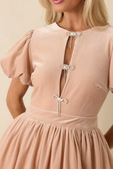 Couldn't Be Sweeter Blush Pink Stretch Velvet Bow Detail Mini Dress
