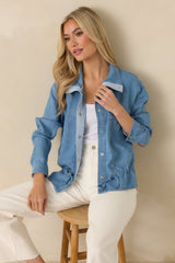 The Right Touch Medium Wash Lightweight Denim Button-Front Jacket