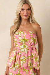 Flower Power Move Pink Floral Cotton Peplum Top