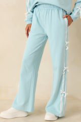 Fit To Be Tied Aqua Blue Tie Detail Wide Leg Sweatpants