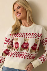 Bear With Me Ivory Fair Isle Teddy Knit Sweater