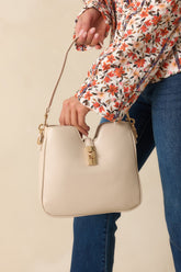 Might Surprise You Ivory Faux Leather Twist Lock Handbag
