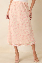 Drifting in Dreams Pink Floral Chiffon Layered Midi Skirt