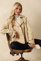 Take It From the Top Tan Cropped Trench-Style Jacket