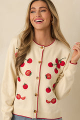 Picked With Love Ivory Multi Knit Cherry Tomato Cardigan