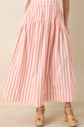 Tide & True Coral Orange Stripe Tiered Maxi Skirt