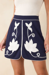 Midnight Magnolia Navy Floral Appliqué Mini Skort
