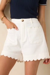 You Were Saying Ivory Cotton Scalloped Trim Shorts