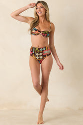 MINKPINK Isola Brown Multi Vintage Coastal Print High Waisted Bikini Bottoms
