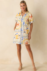 Prosperina Sasha Multi Cotton Coastal Print Mini Shift Dress