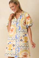 Prosperina Sasha Multi Cotton Coastal Print Mini Shift Dress