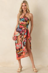 MINKPINK Isola Brown & Orange Multi Vintage Coastal Print Sarong